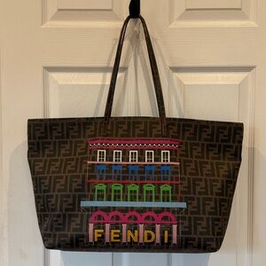 FENDI Brown Zucca-Print Canvas Mamma Roll Tote